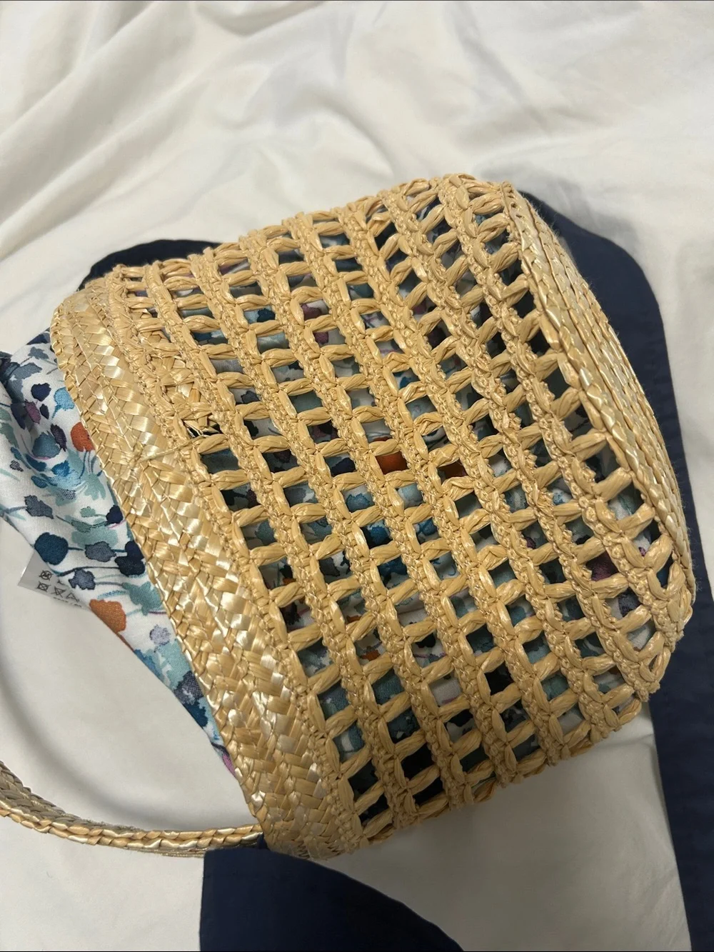 Il Gufo Straw Tote with Blue and Pink Floral Interior ( Liberty)